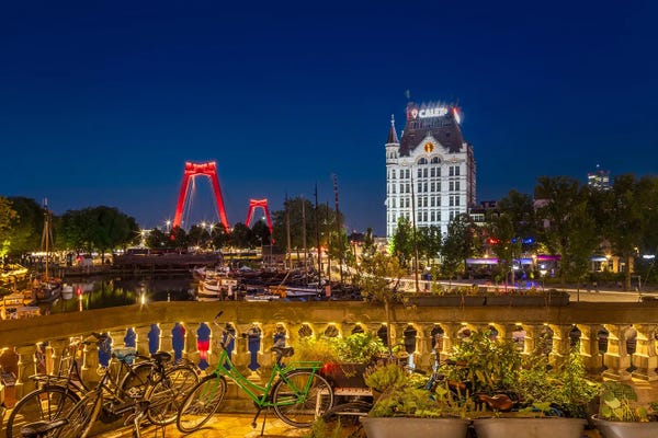 Netherlands: Oude Haven With Willemsbrug And Witte Huis By Night by Melanie Viola