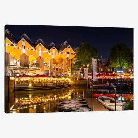 Rotterdam Oude Haven And Cube Houses By Night Canvas Print #MEV1258} by Melanie Viola Canvas Artwork