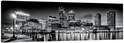 Boston Fan Pier Park & Skyline In The Evening Canvas Art Print - Black & White Photography