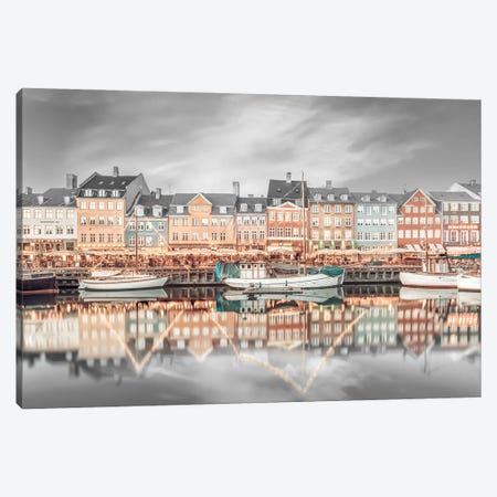Copenhagen Vintage Nyhavn Idyllic Evening Impression Canvas Print #MEV1270} by Melanie Viola Canvas Art