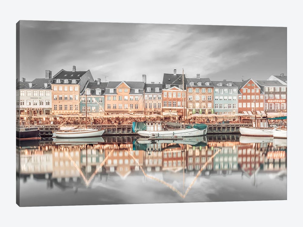 Copenhagen Vintage Nyhavn Idyllic Evening Impression by Melanie Viola 1-piece Canvas Artwork