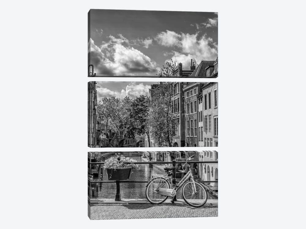 Utrecht Oudegracht With View In Southern Direction - Monochrome by Melanie Viola 3-piece Canvas Artwork