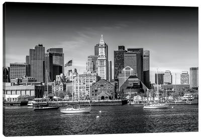 Boston Skyline North End & Financial District Canvas Art Print - Black & White Photography