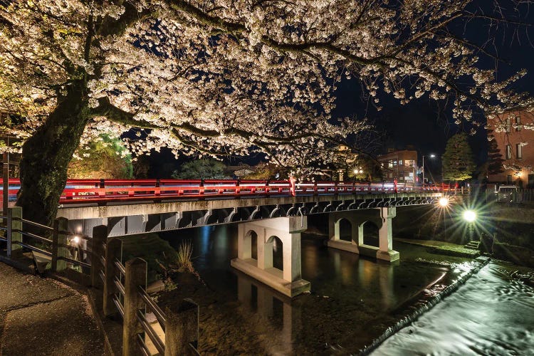 Picturesque Nightscape Of Nakabashi Bridge In Takayama