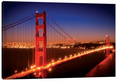 Evening Cityscape Of Golden Gate Bridge Canvas Art Print - Famous Bridges