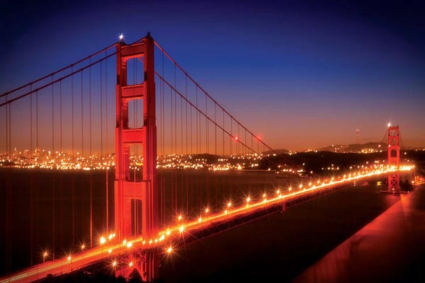 Golden Gate Bridge: Evening Cityscape Of Golden Gate Bridge by Melanie Viola