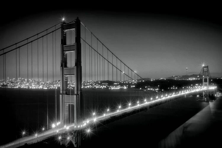 Evening Cityscape Of Golden Gate Bridge in Black And White by Melanie Viola wall art