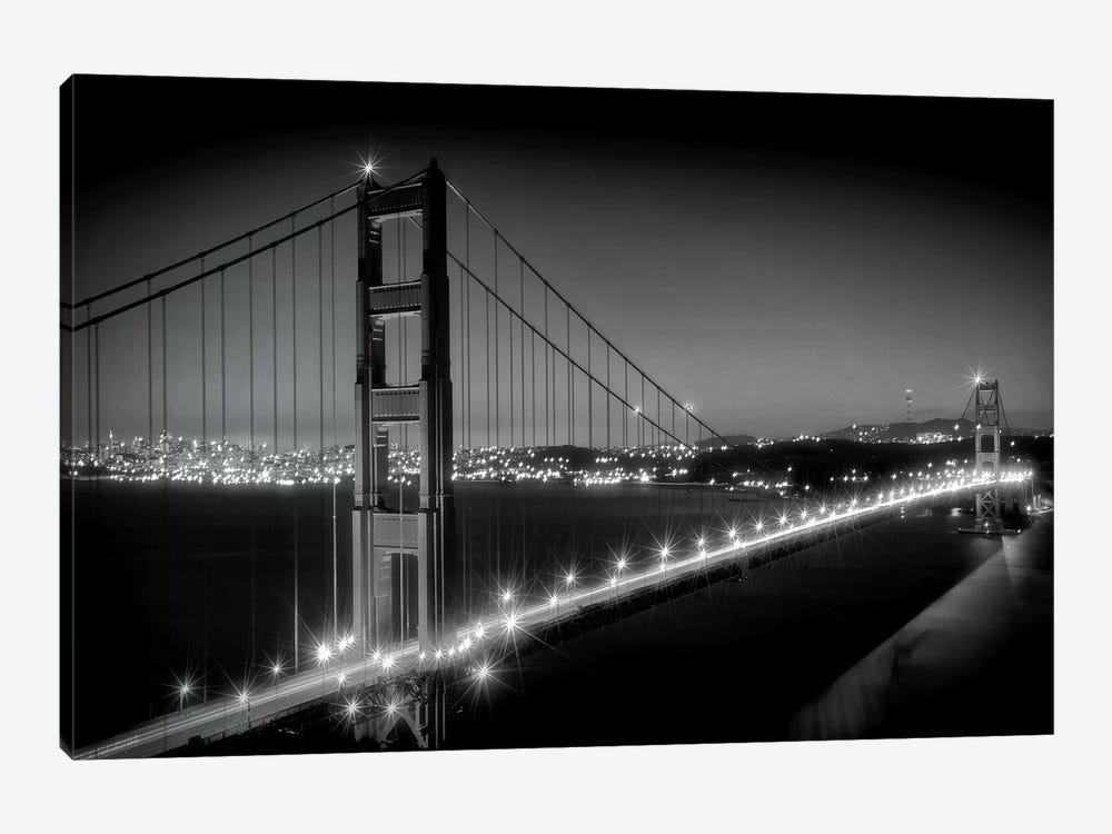 Evening Cityscape Of Golden Gate Bridge in Black And White 1-piece Canvas Artwork