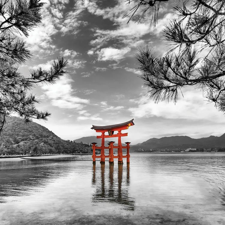 Vermilion Torii Of The Itsukushima Shrine On Miyajima - Colorkey