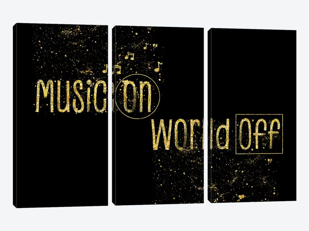 Gold Music On – World Off by Melanie Viola 3-piece Canvas Artwork