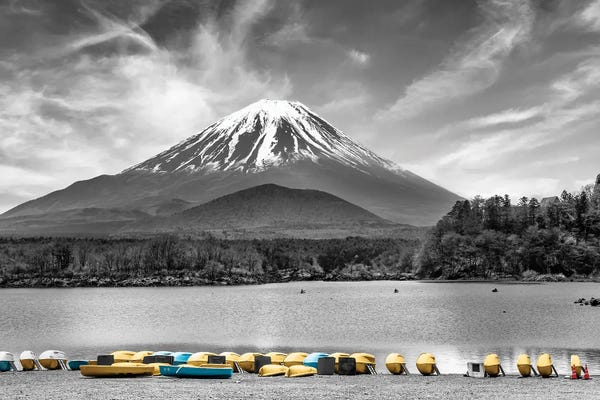 Melanie Viola: Idyllic Lake Shoji With Majestic Mount Fuji In Colorkey by Melanie Viola