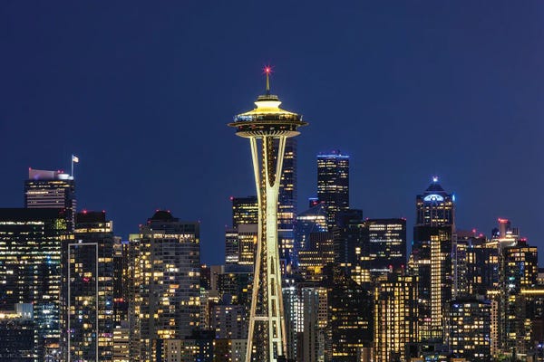 Space Needle: Amazing Seattle Skyline At Blue Hour by Melanie Viola