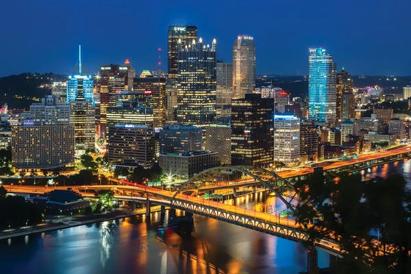Melanie Viola: Amazing Pittsburgh Skyline In The Evening by Melanie Viola