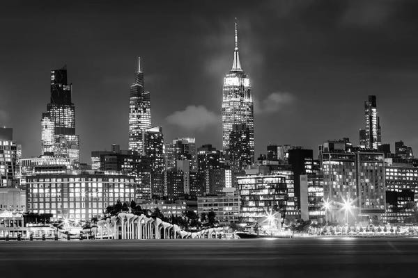 New York City Skylines: Impressive Midtown Manhattan Skyline With Little Island - Monochrome by Melanie Viola