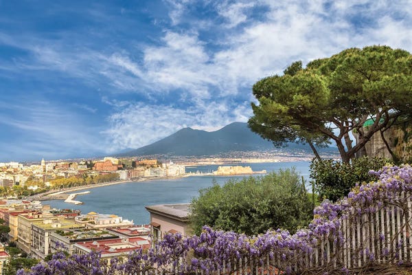 Naples View From The Sea Of Blossoms To Mount Vesuvius