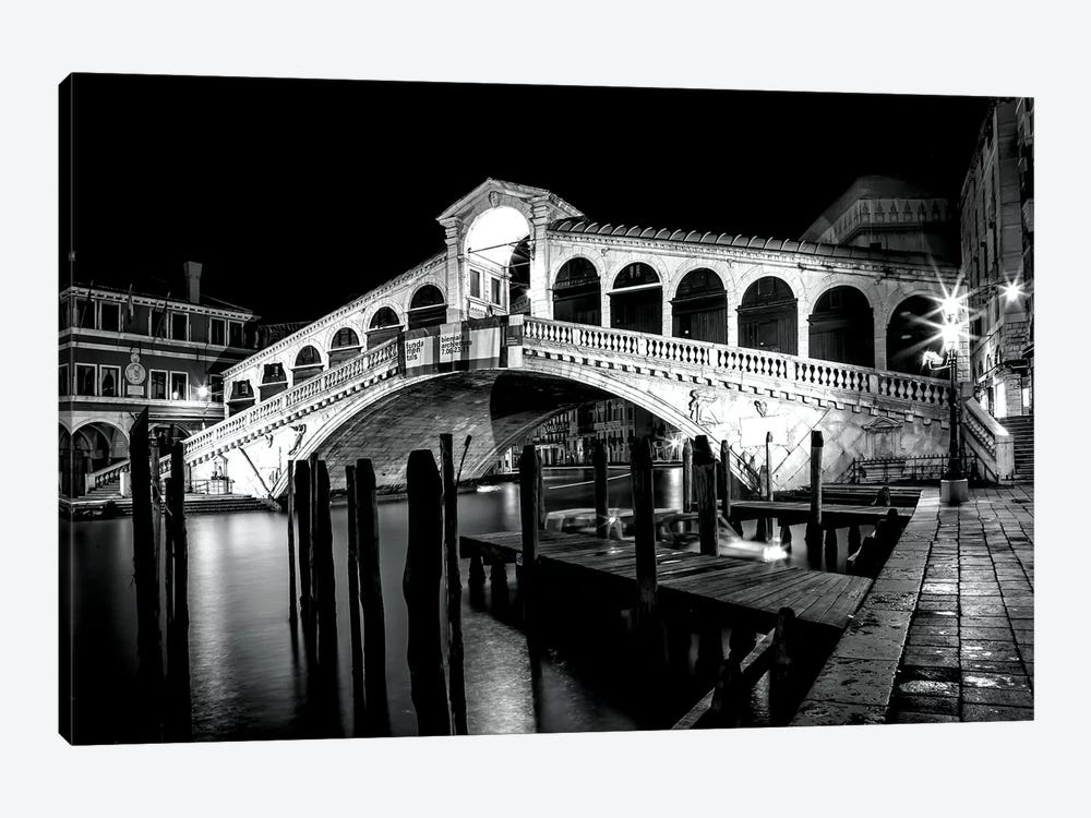 Venice Rialto Bridge At Night by Melanie Viola 1-piece Canvas Art Print