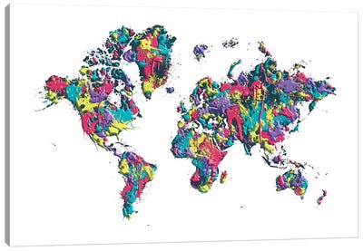 World Map Splashes Canvas Art Print - World Map Art