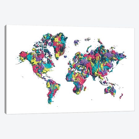 World Map Splashes Canvas Print #MEV196} by Melanie Viola Art Print
