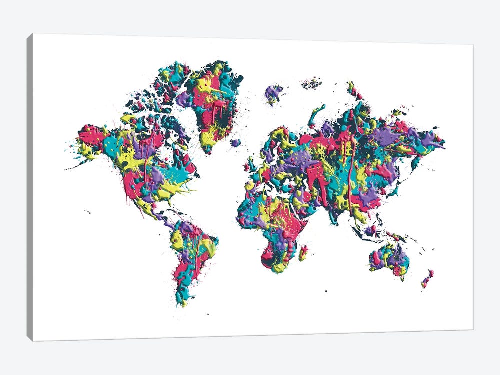 World Map Splashes by Melanie Viola 1-piece Canvas Artwork