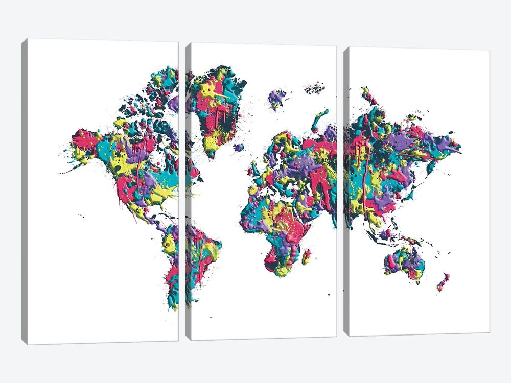 World Map Splashes by Melanie Viola 3-piece Canvas Art