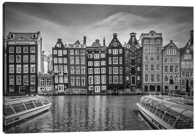 Amsterdam Damrak And Dancing Houses Canvas Art Print - Amsterdam Skylines