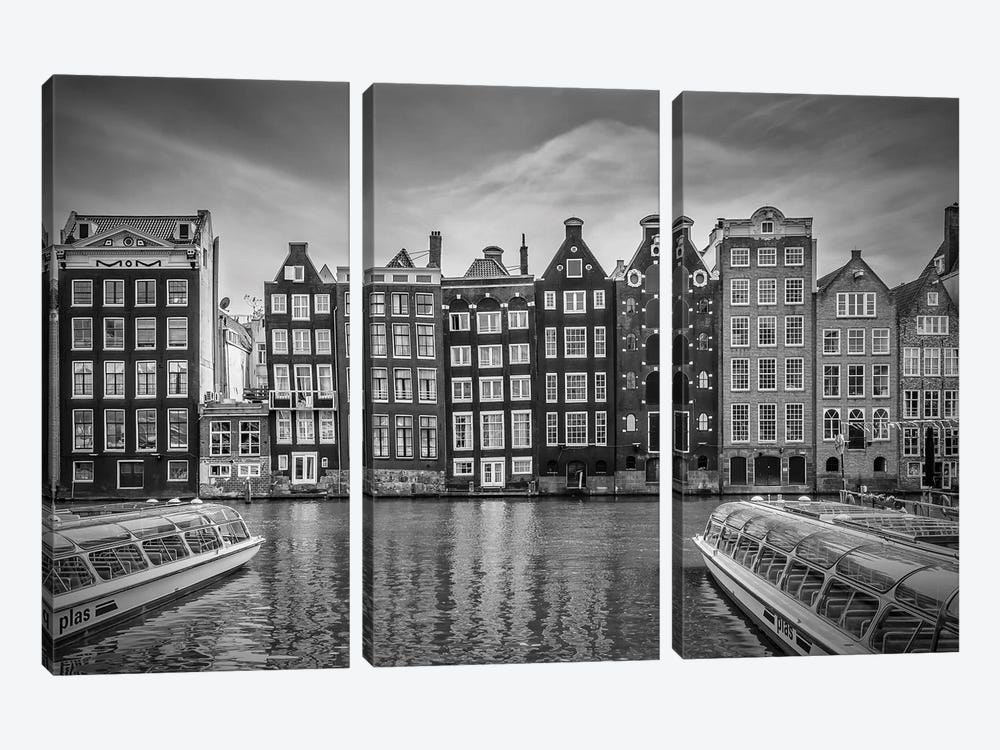 Amsterdam Damrak And Dancing Houses 3-piece Canvas Print