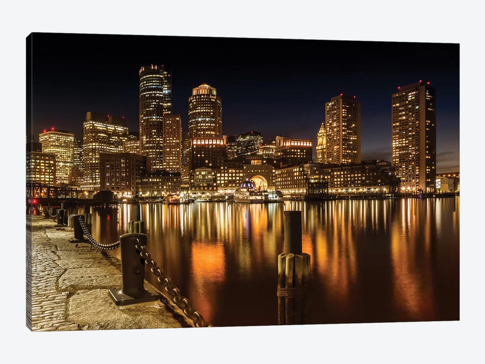 Boston Fan Pier Park & Skyline At Night by Melanie Viola 1-piece Canvas Art