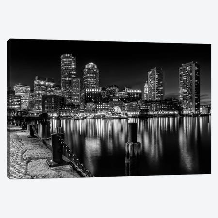 Boston Fan Pier Park & Skyline At Night | Monochrome Canvas Print #MEV206} by Melanie Viola Canvas Print