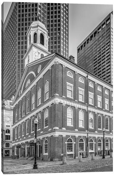 Boston Faneuil Hall Canvas Art Print - Black & White Cityscapes