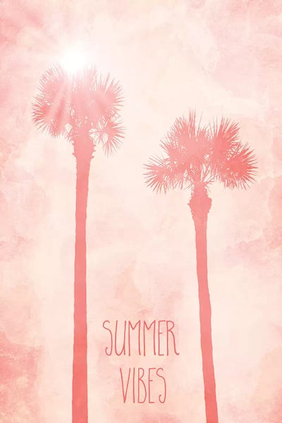 Graphic Art Palm Trees Summer Vibes | Living Coral by Melanie Viola metal wall art