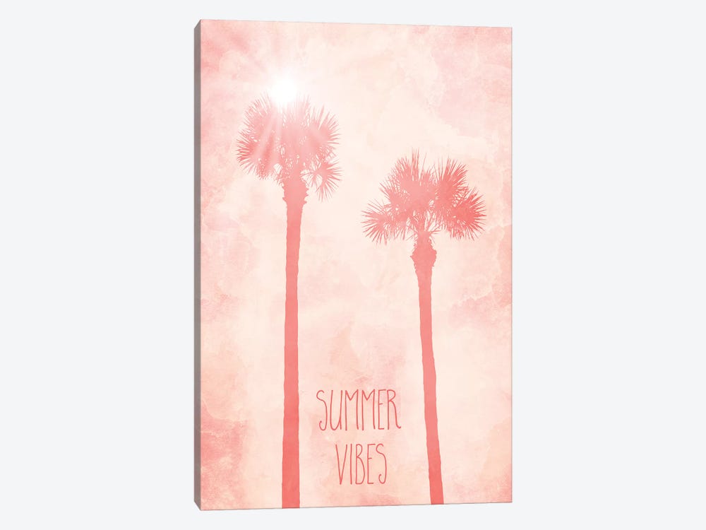 Graphic Art Palm Trees Summer Vibes | Living Coral by Melanie Viola 1-piece Canvas Art