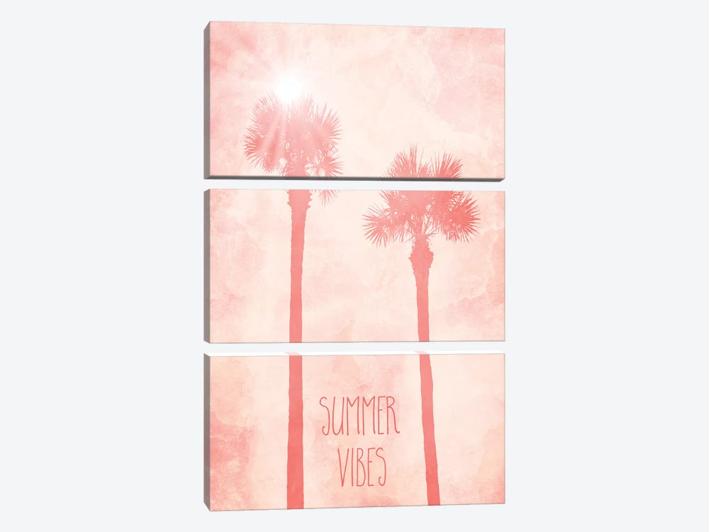 Graphic Art Palm Trees Summer Vibes | Living Coral by Melanie Viola 3-piece Canvas Artwork