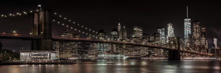 Manhattan Skyline & Brooklyn Bridge Idyllic Nightscape by Melanie Viola wall art