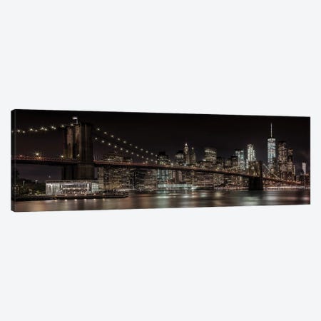 Manhattan Skyline & Brooklyn Bridge Idyllic Nightscape Canvas Print #MEV222} by Melanie Viola Canvas Artwork