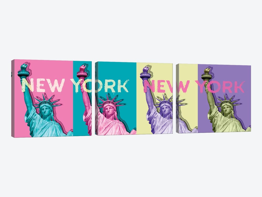 Pop Art Statue Of Liberty III by Melanie Viola 3-piece Canvas Print