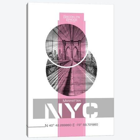 Poster Art NYC Brooklyn Bridge | Pink Canvas Print #MEV237} by Melanie Viola Canvas Art