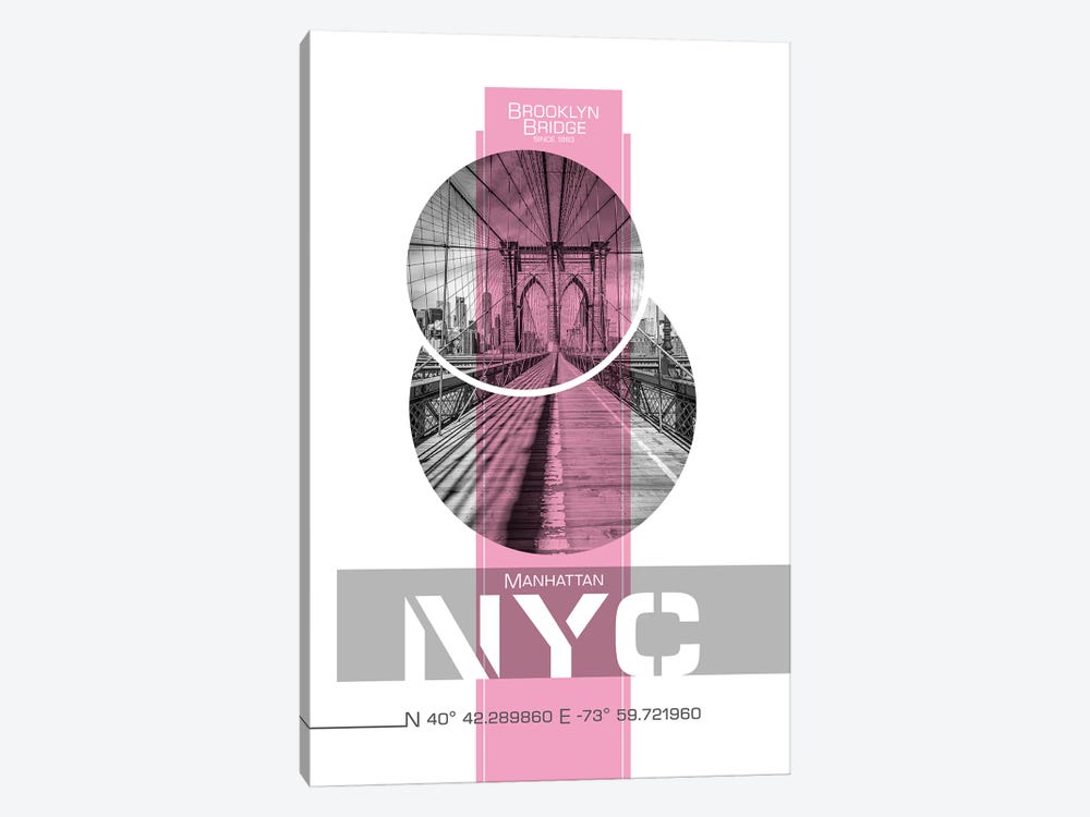 Poster Art NYC Brooklyn Bridge | Pink by Melanie Viola 1-piece Canvas Art Print