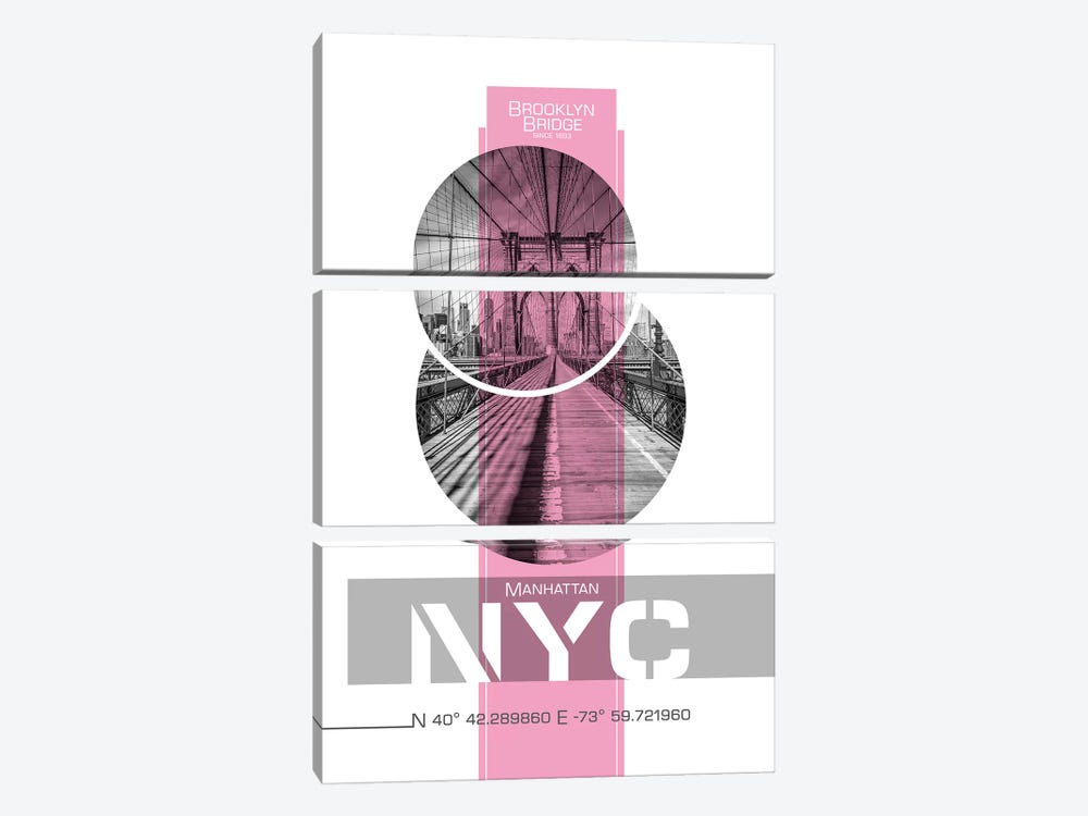 Poster Art NYC Brooklyn Bridge | Pink by Melanie Viola 3-piece Art Print