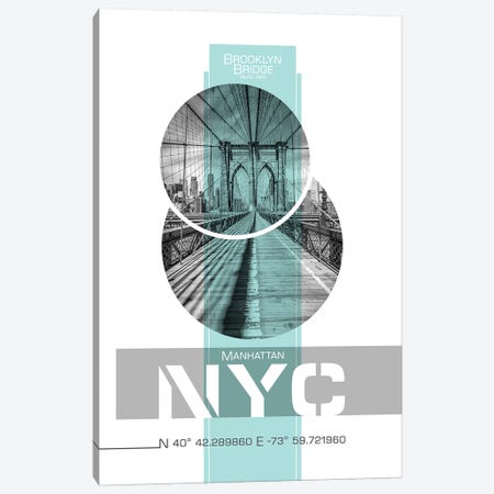 Poster Art NYC Brooklyn Bridge | Turquoise Canvas Print #MEV238} by Melanie Viola Canvas Art Print