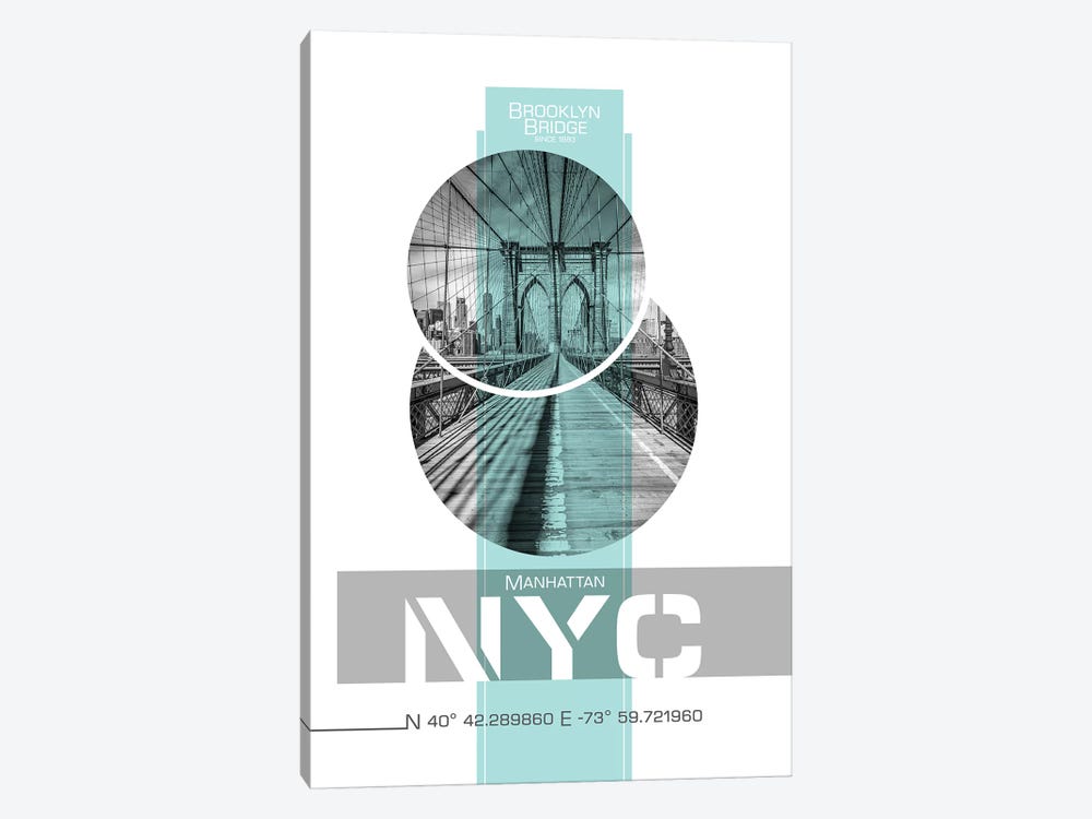 Poster Art NYC Brooklyn Bridge | Turquoise by Melanie Viola 1-piece Canvas Wall Art