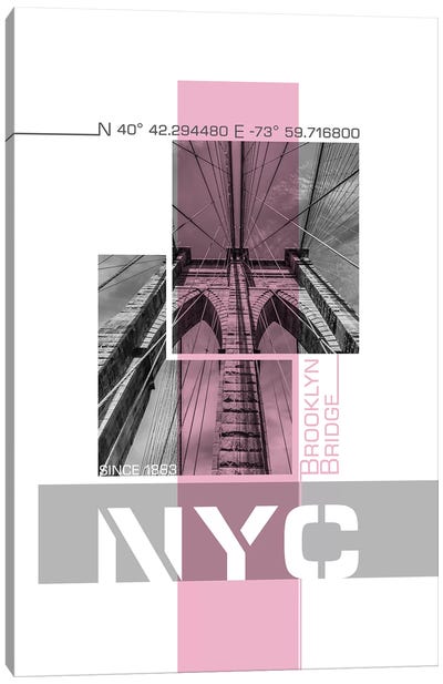 Poster Art NYC Brooklyn Bridge Details | Pink Canvas Art Print - Brooklyn Bridge