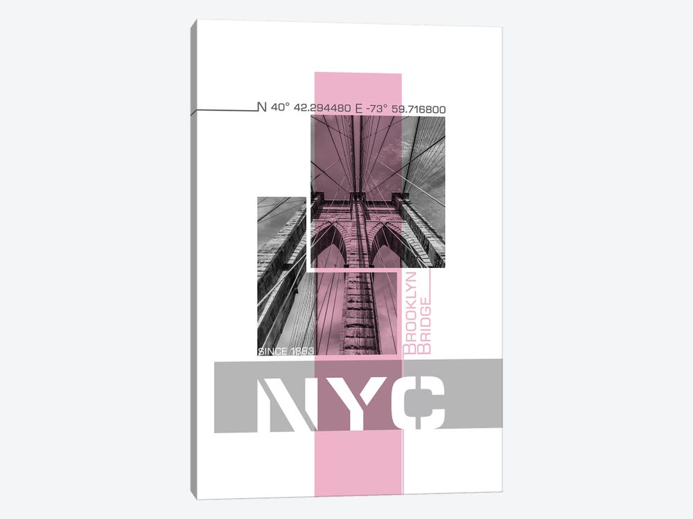 Poster Art NYC Brooklyn Bridge Details | Pink by Melanie Viola 1-piece Canvas Print