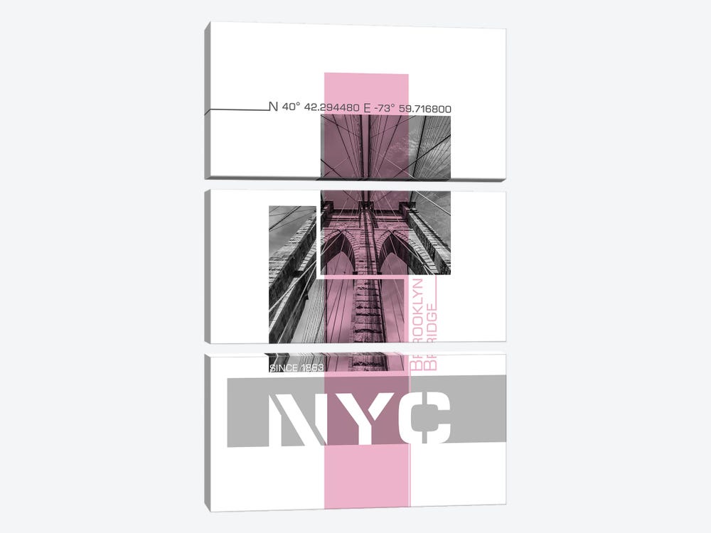 Poster Art NYC Brooklyn Bridge Details | Pink by Melanie Viola 3-piece Art Print