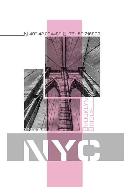 Brooklyn: Poster Art NYC Brooklyn Bridge Details | Pink by Melanie Viola