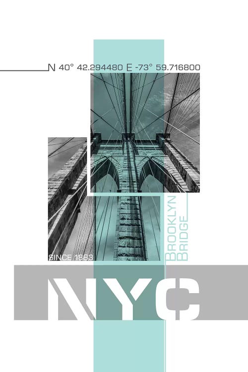 Poster Art NYC Brooklyn Bridge Details | Turquoise