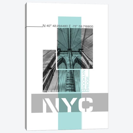 Poster Art NYC Brooklyn Bridge Details | Turquoise Canvas Print #MEV240} by Melanie Viola Canvas Art
