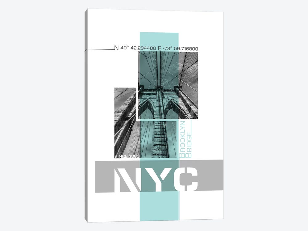 Poster Art NYC Brooklyn Bridge Details | Turquoise by Melanie Viola 1-piece Canvas Print