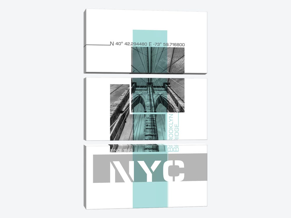Poster Art NYC Brooklyn Bridge Details | Turquoise by Melanie Viola 3-piece Canvas Print