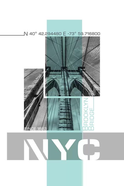 Brooklyn: Poster Art NYC Brooklyn Bridge Details | Turquoise by Melanie Viola