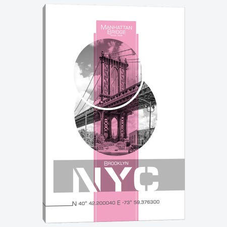 Poster Art NYC Manhattan Bridge | Pink Canvas Print #MEV241} by Melanie Viola Canvas Artwork